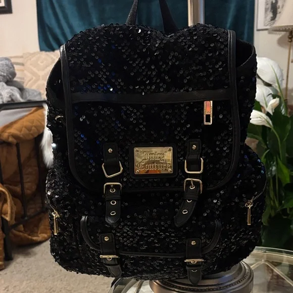 Juicy Couture Black Sequin Backpack with Buckles - Picture 1 of 8